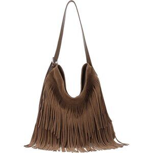 Fashion Fringe Hobo Bag for Women Vegan Faux Suede Leather Tassel Shoulder Bag